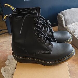 Dr Martens 1460. Black Lace-Up Boots with Yellow Stitching